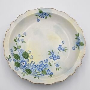 Vintage Lefton China Hand Painted Blue Forget Me Nots 7" Bowl  EUC